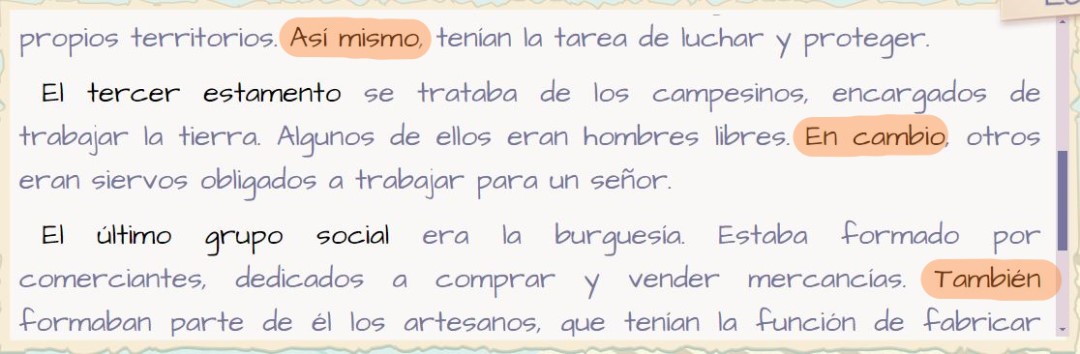 Ejemplo de conectores en una redacción.