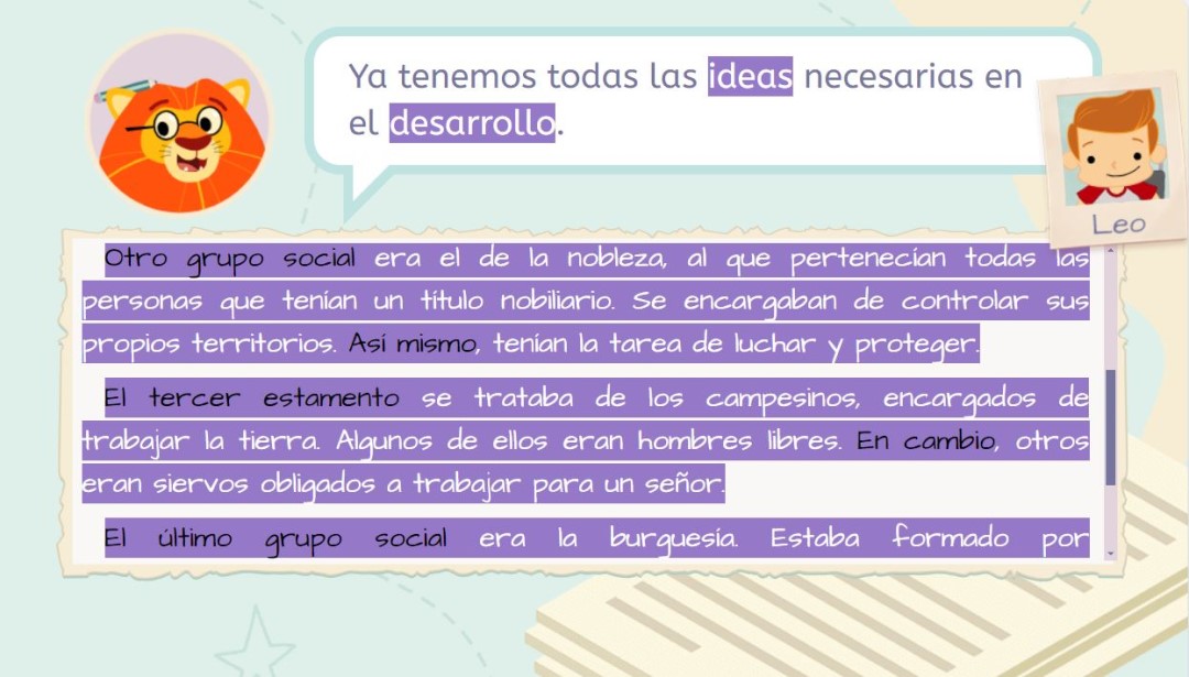 Ejemplo de una redacción con las ideas principales divididas en párrafos.