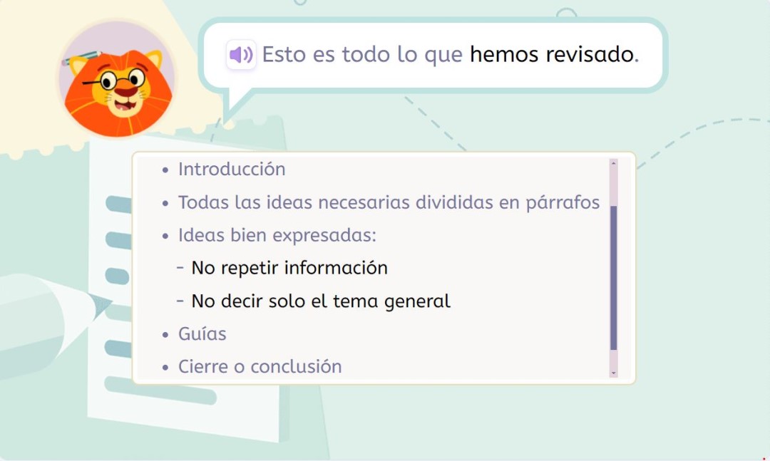 Lista de algunos aspectos que se trabajan en Smartick para mejorar las habilidades de redacción.