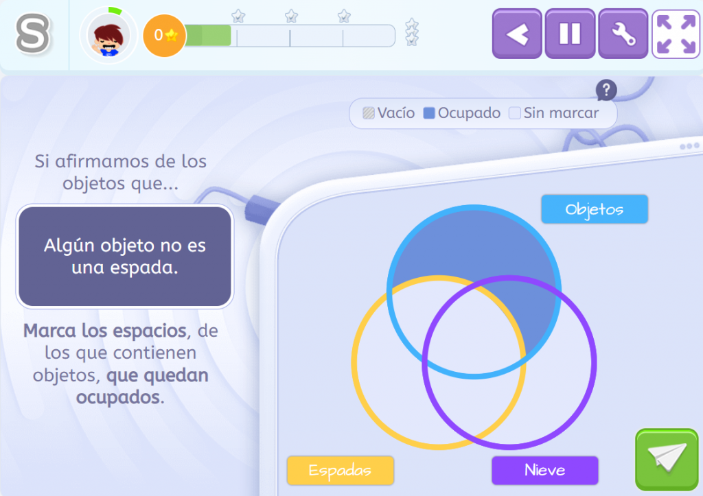 Diagrama de Venn en un ejercicio de Smartick.