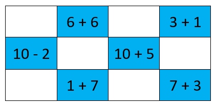 Juegos de matemáticas. Ejemplo de un cartón de bingo de sumas.